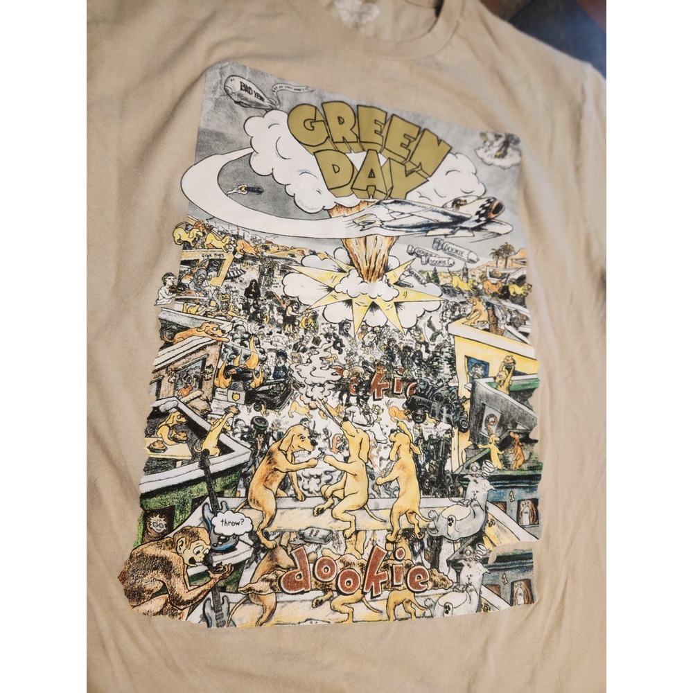 Green Day‎ Dookie Tour Official Band T-Shirt Tan Men's Size L Punk Rock Tee 90s